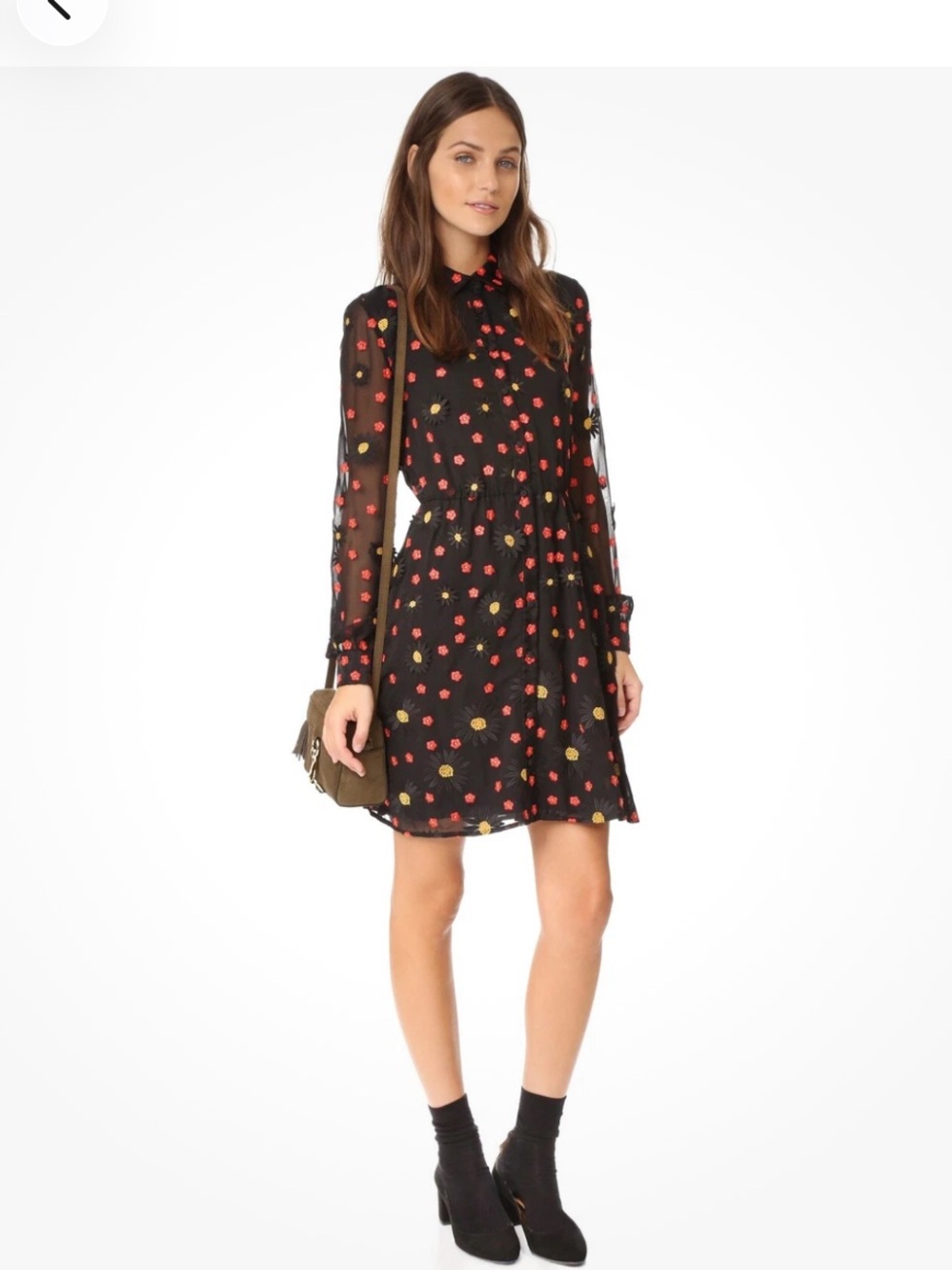 Alice + Olivia Black Dress with Red Floral Embroidery Enid shirt size 0